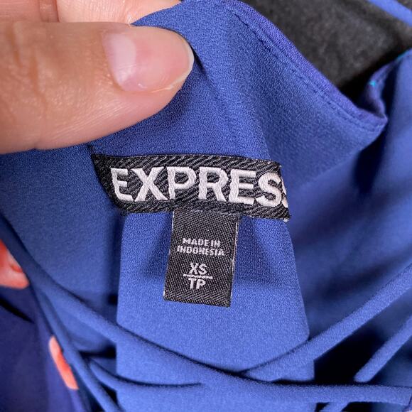 Express Womens Blouse Blue Floral V Neck Tank Racerback Flowy Stretch XS - Picture 4 of 10